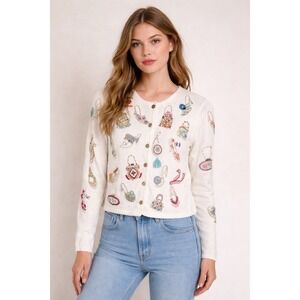 VTG 90s Michael Simon Womens Size M Beaded Purse Cardigan Statement Novelty Knit